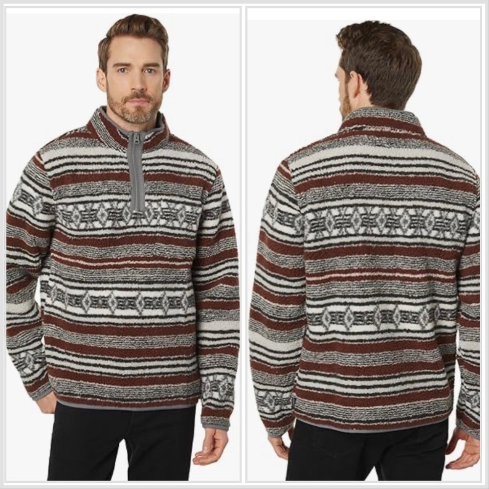 Lucky Brand Sherpa Pullover Sweater Utility Stand Up Collar Brown size M